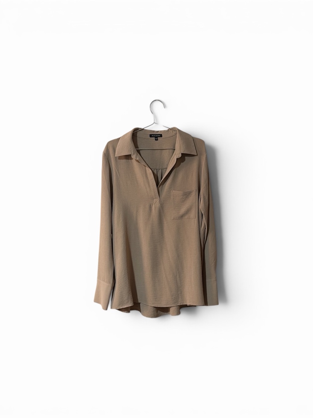 Pleione Taupe V-Neck Popover Blouse - Long Sleeve Tunic - Picture 2 of 5